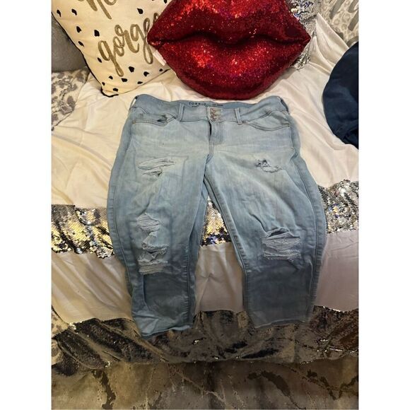 Torrid lot of 2x super soft blue jean/denim jegging legging light & dark blue - Picture 10 of 10